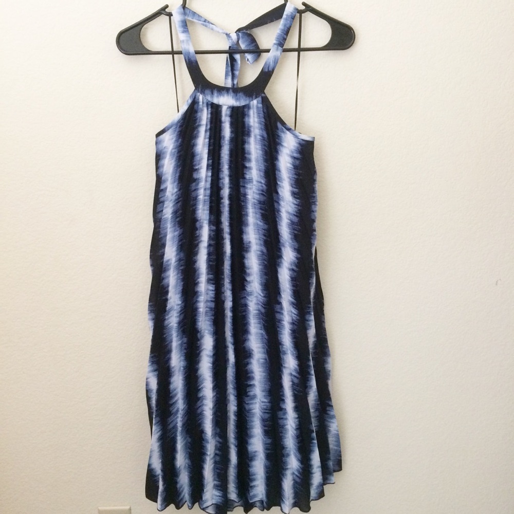Kaari Blue Tie Dye Pleated Halter Dress